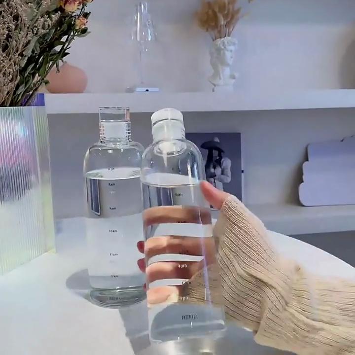 500ml Transparent Plastic Water Bottle Time Marker Creative Large Capacity Leakproof Milk Cup Drinkware Kid School Gym Sport