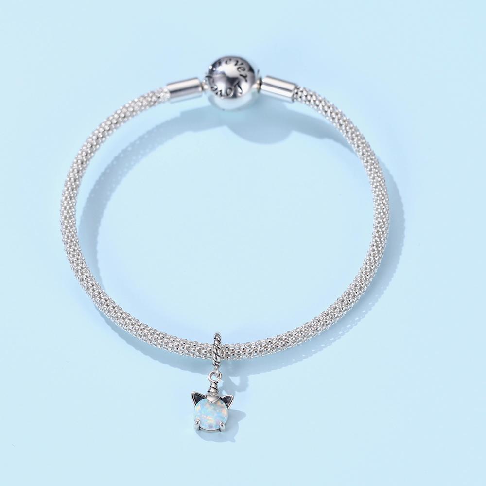 BAMOER Opal Cute Pony Pendant 925 Sterling Silver Charm Pendant for Original Bracelet Bangle Women Fashion Jewelry
