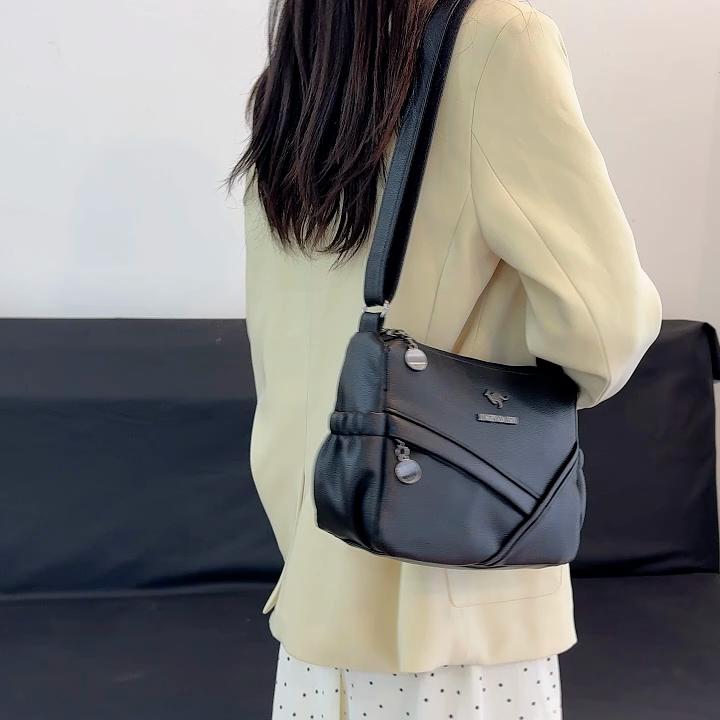Women's Shoulder Bag Soft Leather Mother's Bag Multi-Layer Large Capacity Crossbody Bag Small Square Bag Mobile Phone Bag