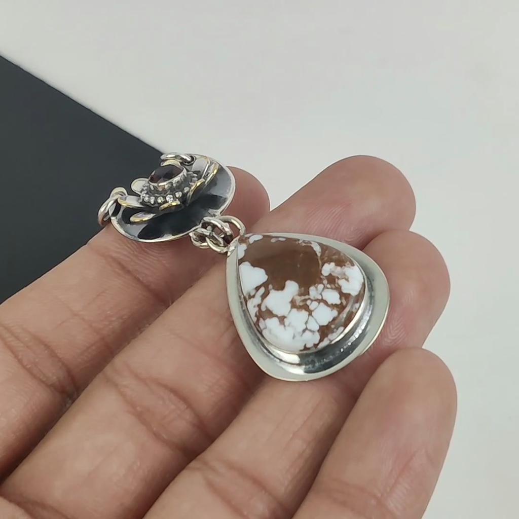 Подвеска из натурального дикого конского яшмы, стерлинговое серебро 925 пробы — дизайн ручной работы, повседневные украшения, уникальная подвеска из красного граната, подарки на день рождения