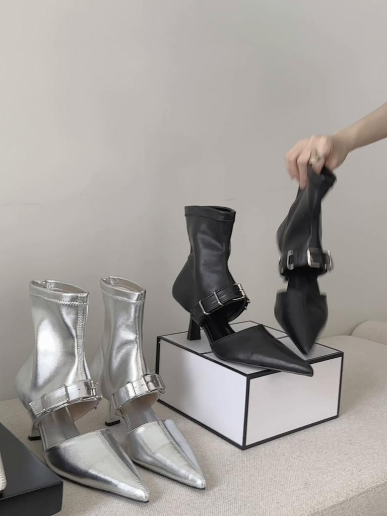 Eilyken Уличный дизайн, женские ботильоны с пряжкой на поясе, сандалии, женская обувь на тонком низком каблуке с острым носком