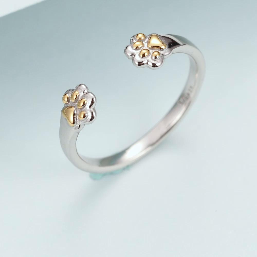 BAMOER Аутентичные регулируемые кольца на палец из стерлингового серебра 925 пробы со следами животных открытого размера