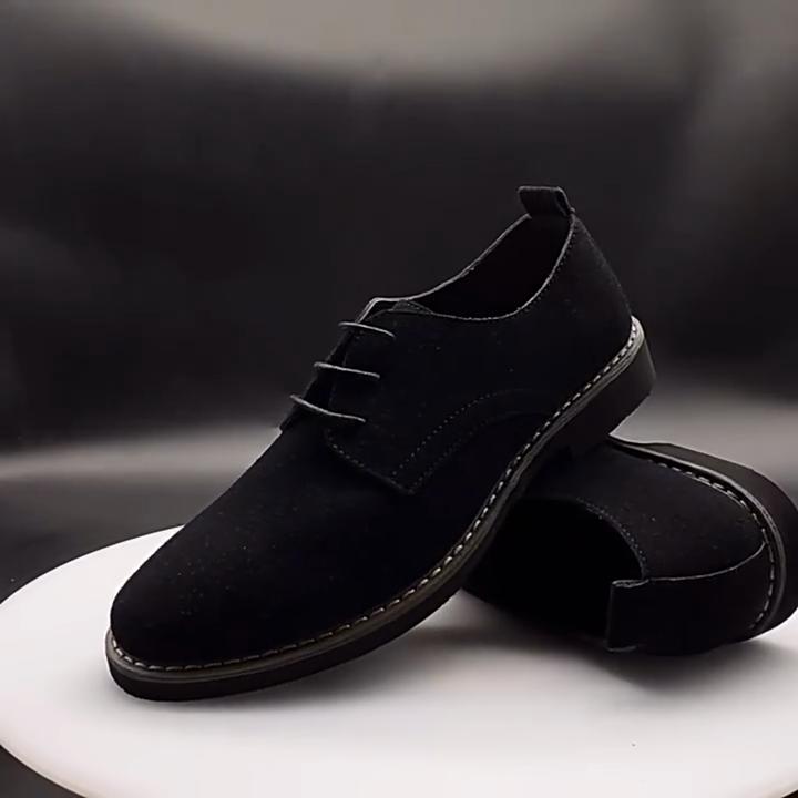 Винтажная мода Уличная мужская замшевая повседневная обувь с круглым носком Мужская кожаная обувь На шнуровке Модная Трендовая Большой размер Мужская обувь Удобная обувь