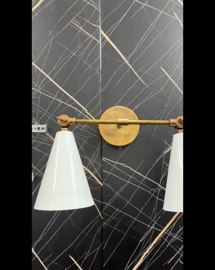 Mid-Century Modern Brass Wall Sconce: Double Cone Vanity Light