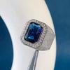Bella Box Luxury Silver Color Men Ring With Genuine Black Blue Big Stone Engagement Wedding Party Ring