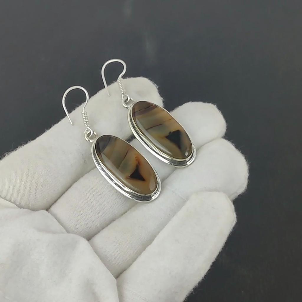 Серьги из натурального монтано-агата, старинные серьги из стерлингового серебра 925 пробы, серьги-подвески из серебра в стиле бохо, подарки на день рождения, подарки для нее