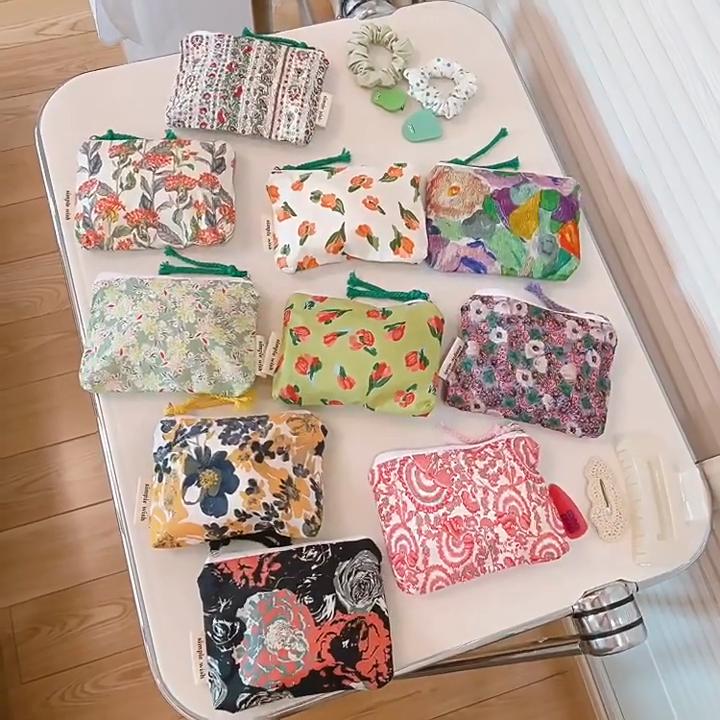 Mini Cotton Floral Organizer Bags for Women Bag Small Fabric Cosmetic Make Up Bag Little Purse Coin Pouch Children Cosmetic Case
