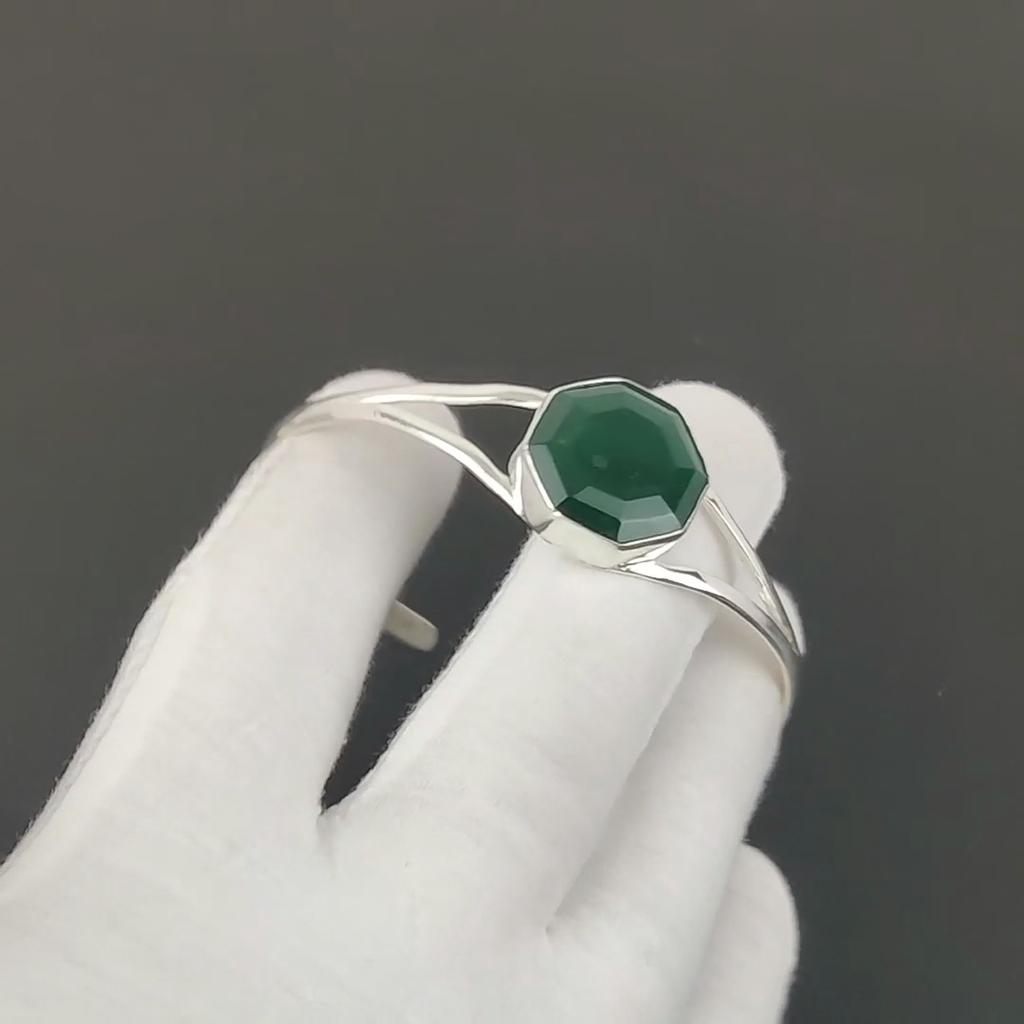 Зеленый Турмалин Шестиугольный Драгоценный Камень Браслет-Манжета Ручной Работы из Стерлингового Серебра 925 пробы, Браслет с Турмалином для Жены, Унисекс Браслет для Подарка