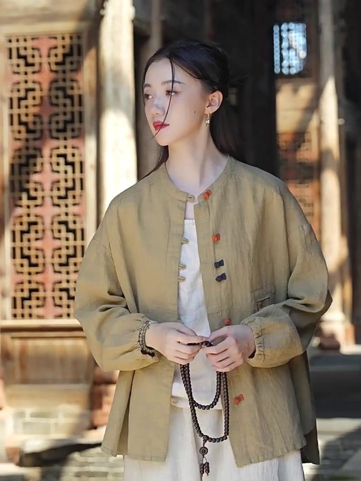 Johnature Women Chinese Style Shirts Tops Button Long Sleeve Autumn Blouses Patchwork Vintage Stand Shirts