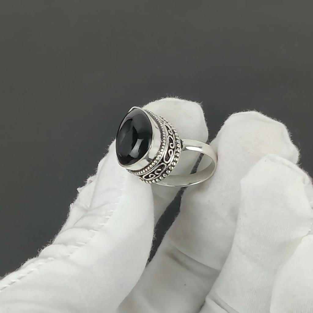 Natural Black Onyx Gemstone Ring, 925 Sterling Silver Jewelry, Handmade Ring, Black Onyx Statement Silver Ring, Birthday Gifts For New Year