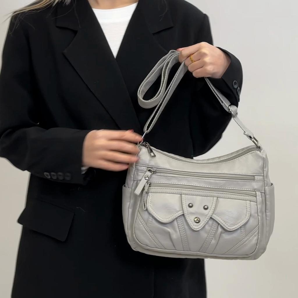 Женская сумка ретро большая вместительная сумка через плечо многослойная сумка через плечо мягкая кожаная сумка для матери