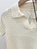 Temperament Lapel Ice Silk Knit Top Летняя свободная тонкая футболка с короткими рукавами