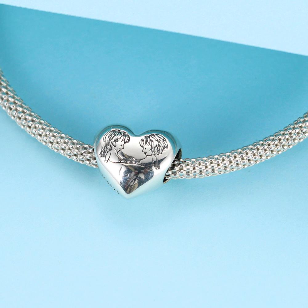 WOSTU Бусины из стерлингового серебра 925 пробы с сердцем любви подходят для браслетов-подвесок DIY Изготовление ювелирных изделий детский подарок