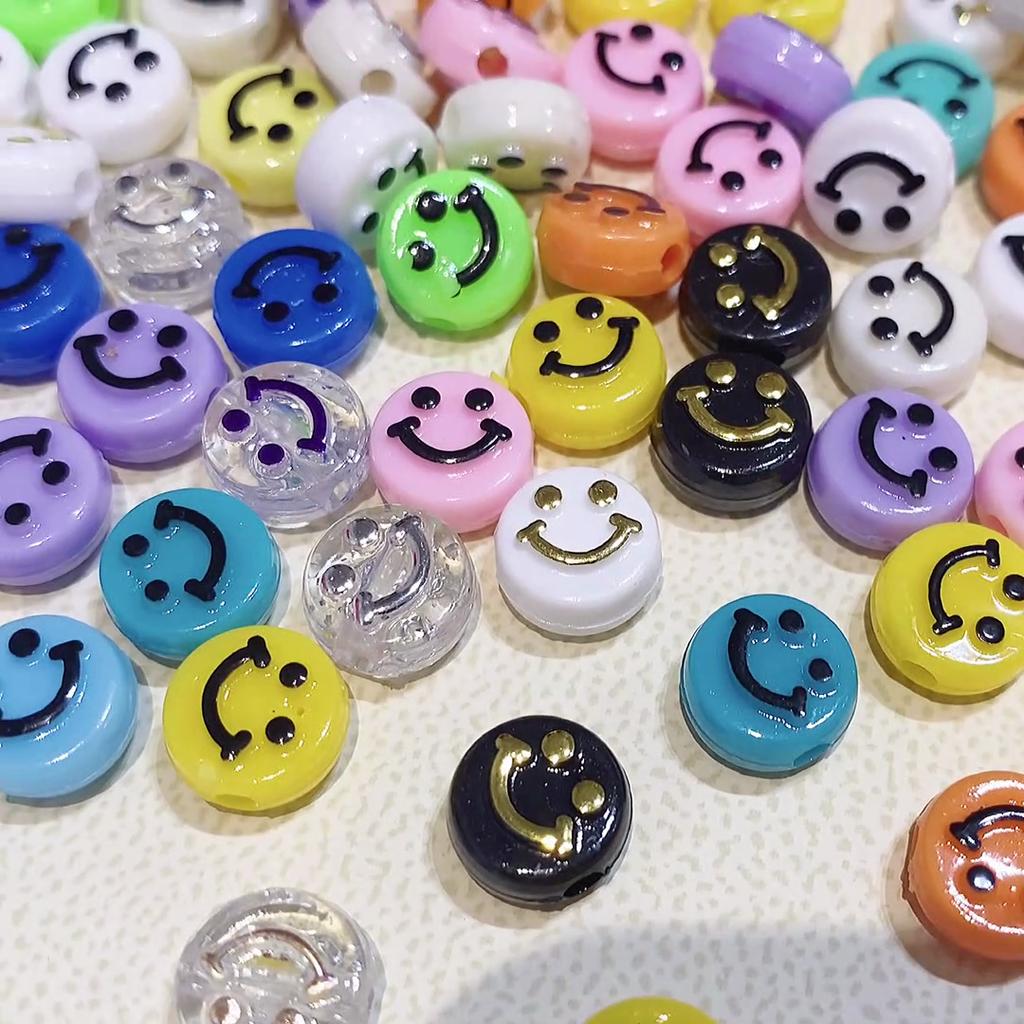 500Pcs Round Shape Acrylic Beads Spaced Smile Beads For Jewelry Making Craft Accessories
