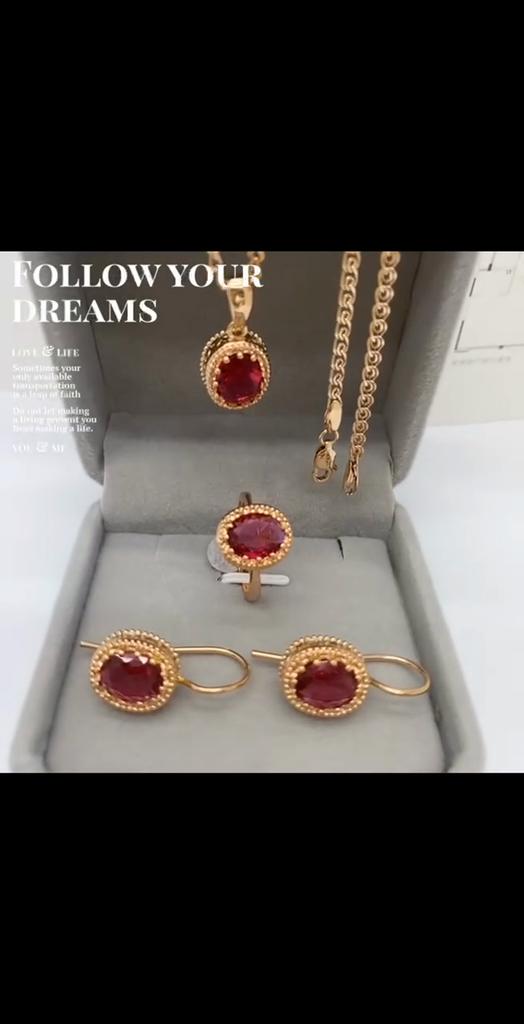 PATAYA 585 розовое золото цвет классический розовый красный искусственный циркон серьги кольцо кулон ожерелье комбинированный комплект