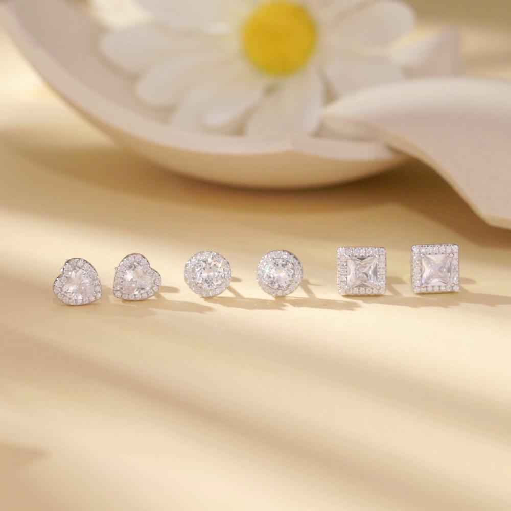 BAMOER Platinum Plated Halo CZ Stud Earrings 925 Sterling Silver Hypoallergenic Classic Elegant Earrings Fashion Jewellry