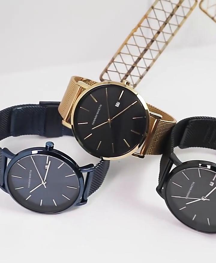Hannah Martin Classic Bauhaus Design Men Watch Dark Blue Japan Quartz Waterproof Fashion Business Calendar Ultra Thin Watches