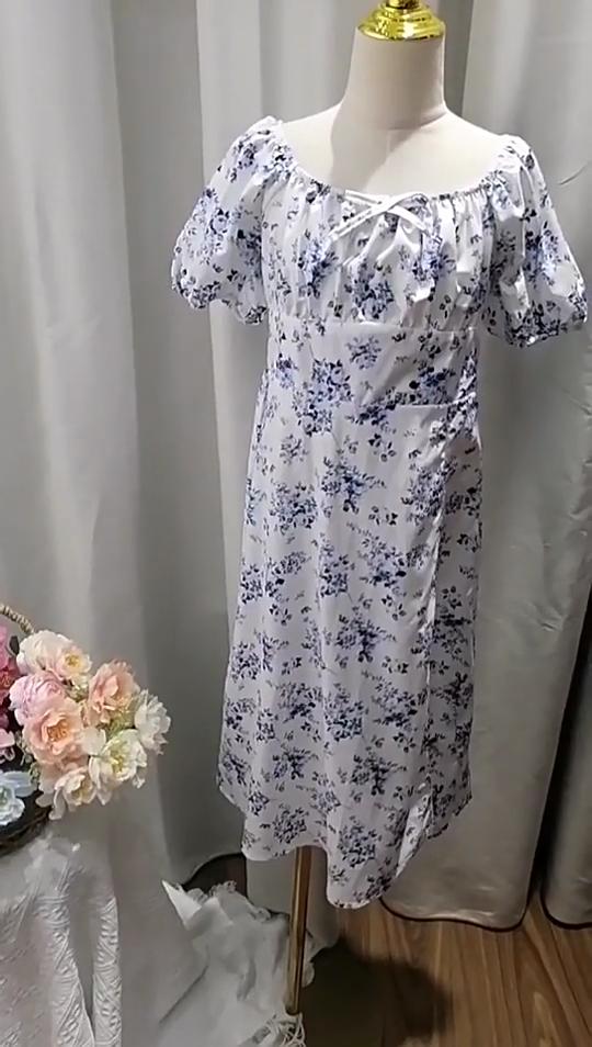 Популярная летняя детская одежда для детей 8, 9, 10, 11, 12 лет, синие платья с цветочным принтом, платье принцессы с короткими рукавами для девочек