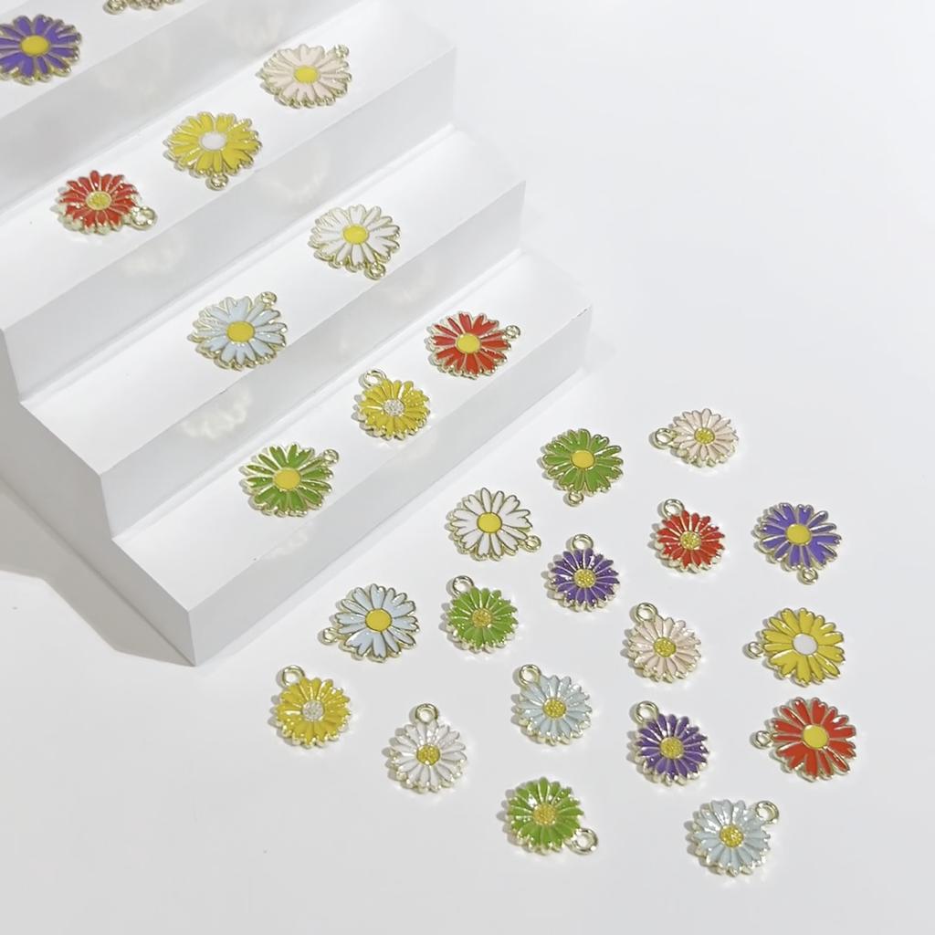 5Pcs Flower Daisy Pendant Alloy Drop Oil Charms For DIY Bracelet Earrings Making Jewelry Findings