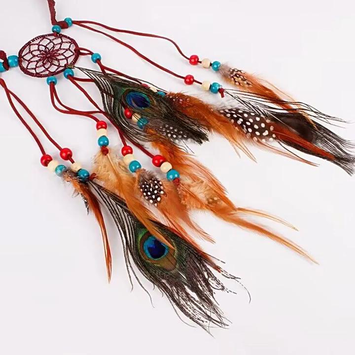 Haimeikang Bohemian Hippie Headband Dream Catcher Feather Headdress Fashion Peacock Feather Headbands Hair Accessories