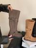 Eilyken Winter Punk Design Belt Buckle Knee High Boots Women Fashion Round Toe Square Heels Shoes Modern Booties