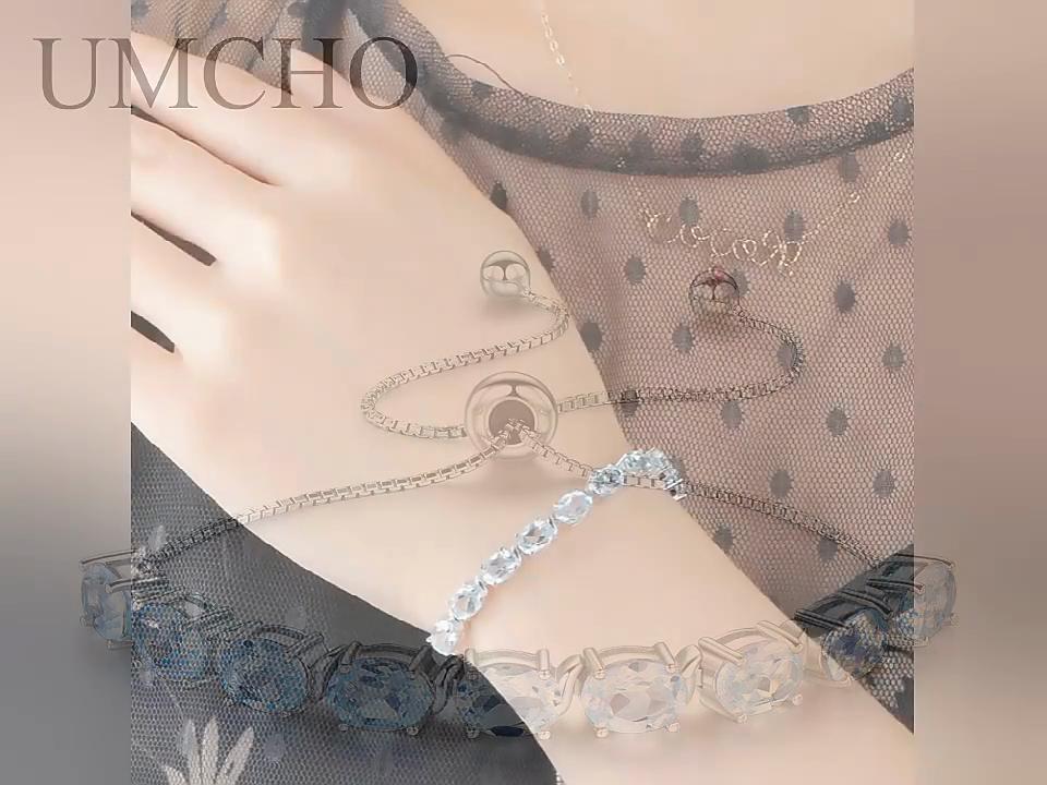UMCHO регулируемый браслет с натуральным голубым топазом