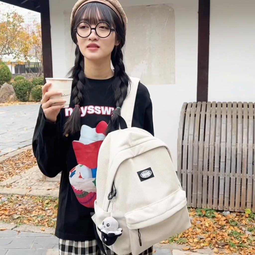 Студенческий однотонный школьный женский рюкзак из вельвета