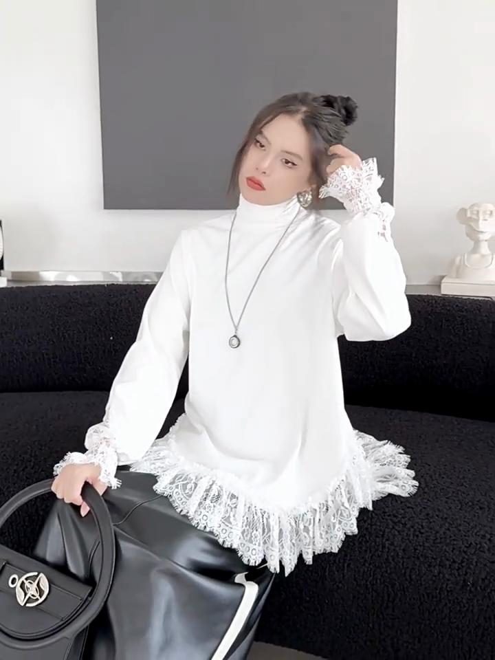 Осень Новые Большие Размеры Женские Пуловеры Повседневные Большие Длинные Рукава Свободные Топы Футболки Однотонные Водолазка Рубашка