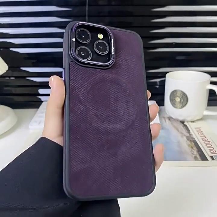 Luxury Lens Holder Magnetic Fabric Phone Case For iPhone 12 13 14 15 16 Pro Max For Magsafe Wireless Charging Skin Feel Cover