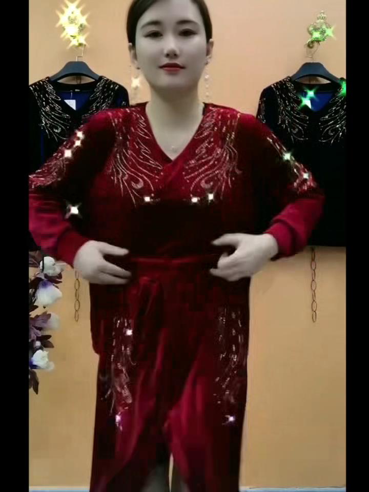 2 шт. Брючный костюм Осень Женский Вышивка Большой размер Велюровая блузка Велюровые брюки гаремы с высокой талией Комплект из двух предметов