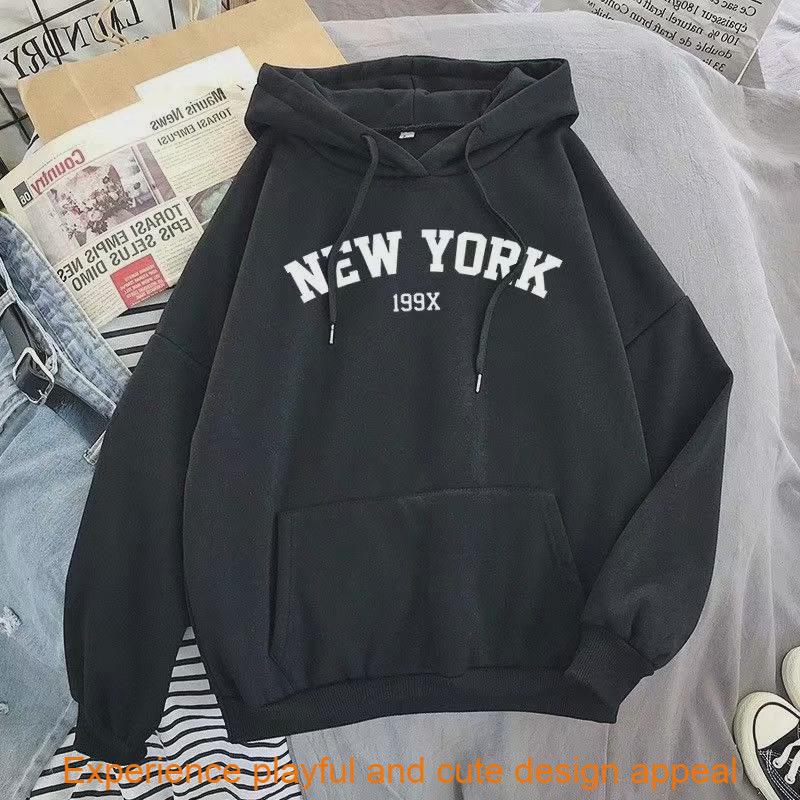 New York Letter Number Hoodie For Women With Polyester Fabric Casual Fall