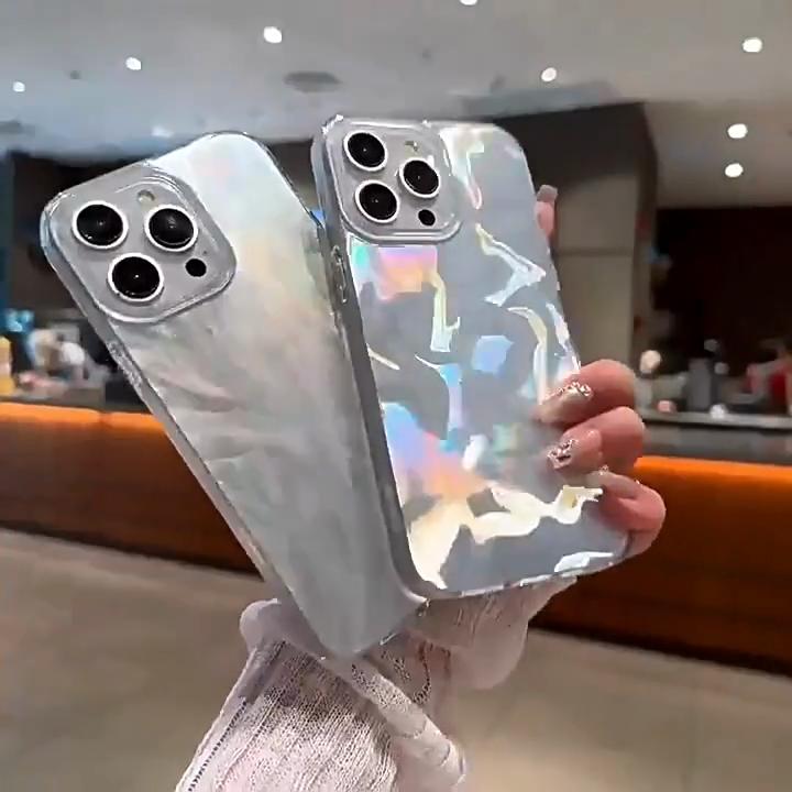 Лазерный чехол для телефона из ТПУ с текстурой пера для iPhone 15 14 13 Pro Max, ударопрочный чехол с блестками