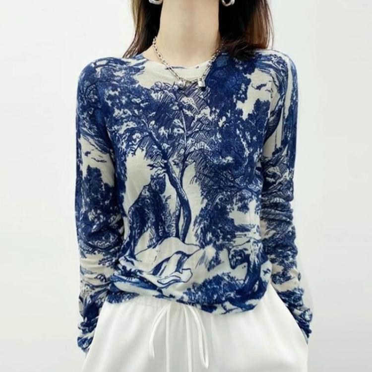 Женская корейская мода винтажный принт элегантный вязаный свитер Harajuku повседневный шикарный длинный рукав трикотаж тонкий базовый пуловер топы