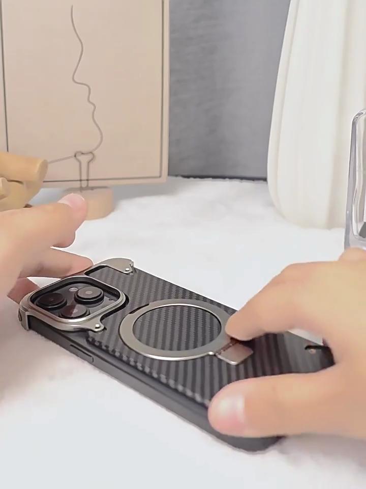 Luxury Metal Magnetic Magsafe Phone Holder Case for iPhone 16 15 14 Pro Max Aluminum Alloy Carbon Fibre Wireless Charging Cover