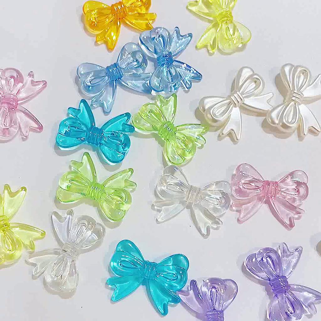 4Pcs Plastic Acrylic Shiny Color Butterfly Bowknot Bows Beads Charm for Necklace Bracelet Earring Hair Ornaments Making DIY Jewelry Accessories