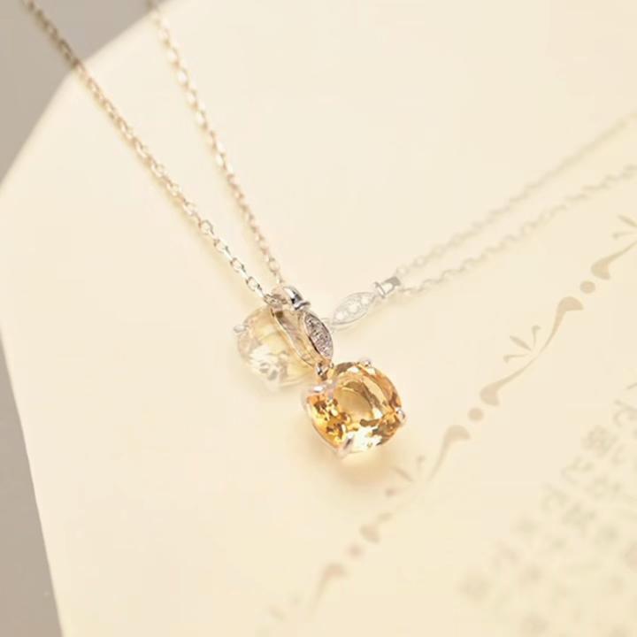 Серебряный кулон-ожерелье из стерлингового серебра S925 с натуральным цитрином