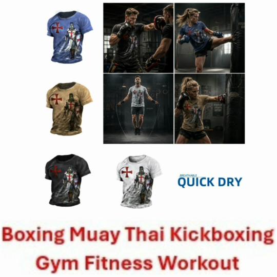 United Kingdom England British UK Templar Knight Warrior Boxing Muay Thai MMA T-shirt National Flag 3D Print Training Retro Fitness Sport Workout