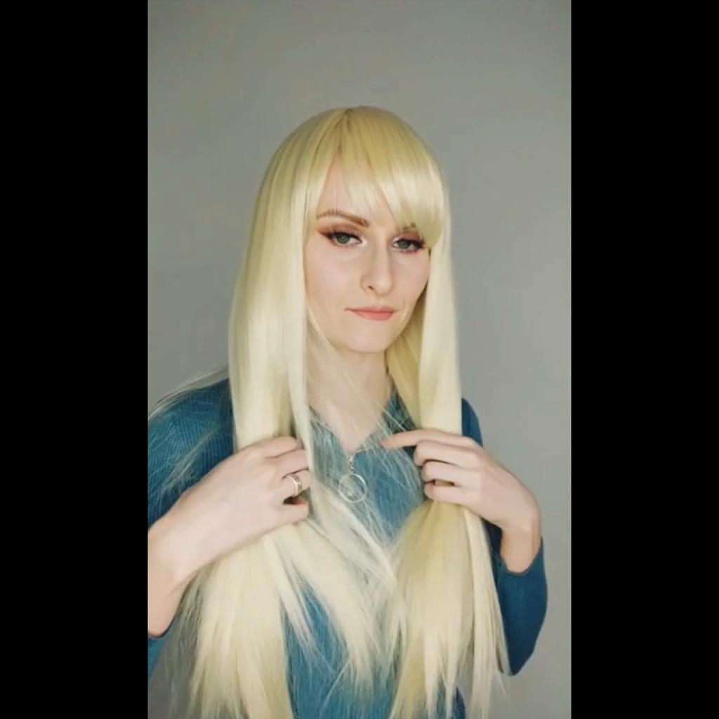 MISSQUEEN Women Fashion Long Straight Wig with Bangs White Brown Red Color Synthetic Fiber Straight Wig