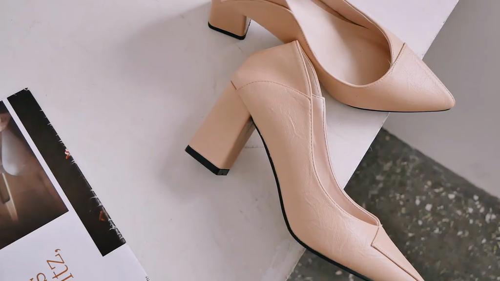 Spring New Pointed High Heels Thick Heels Professional Single Shoes Fashionable All-match High Heels