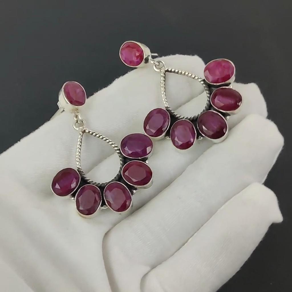 Изящные серьги с рубинами из кашмирского камня, серьги из стерлингового серебра 925 пробы, серьги-подвески из серебра ручной работы в стиле бохо, подарочный наряд для вечеринки