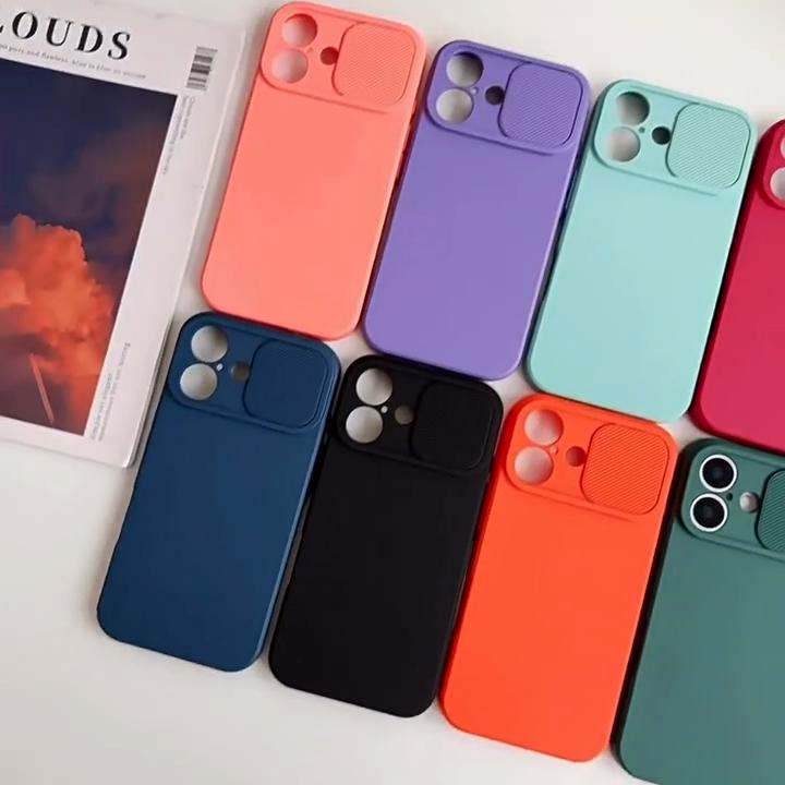 Soft Silicone Slide Camera Protection Case For iPhone 16 15 14 13 12 11 Pro Max XS X 7 8 15 Plus Candy Color Bumper Cases Cover