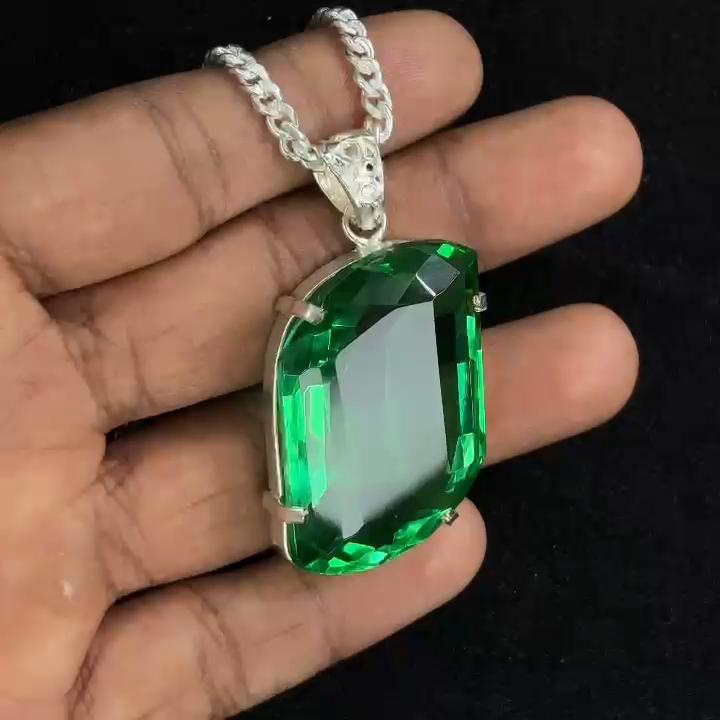 Lab Grown Green Emerald Pendant 104 Ct Gem Fancy 925 Sterling Silver