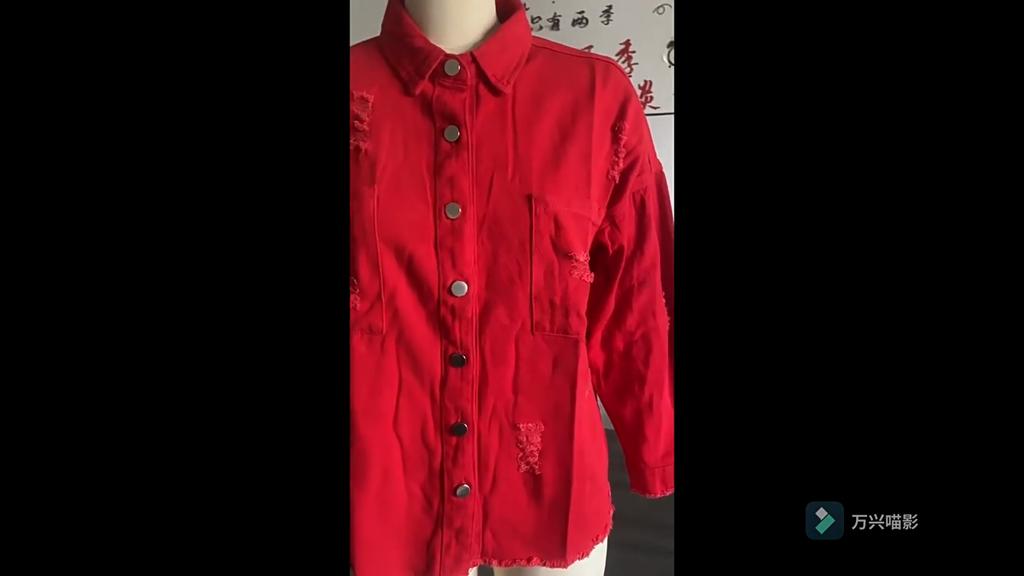 Lapel Long Sleeve Vintage Street Ripped Raw Edge Denim Jacket Women's