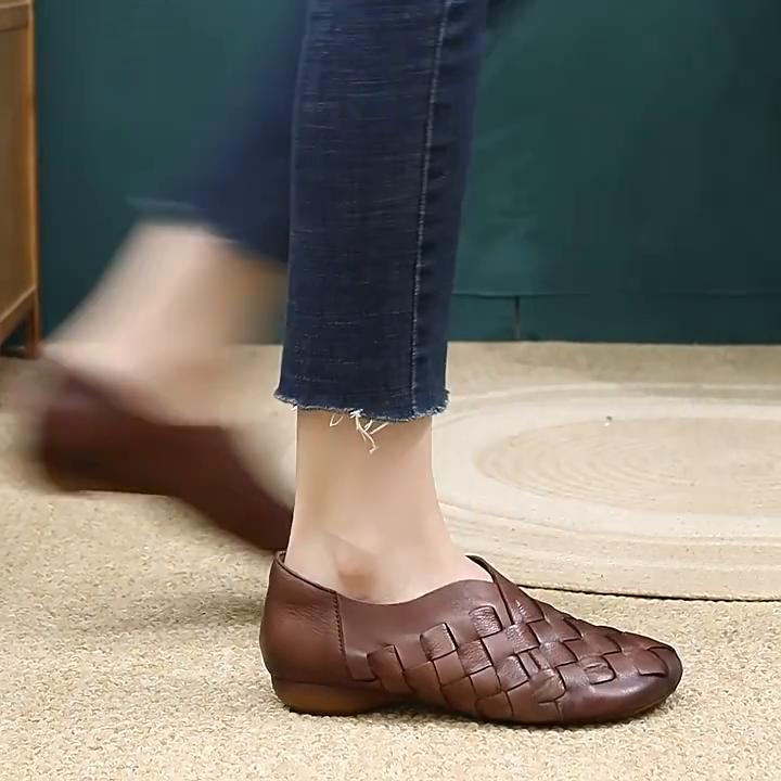 Johnature Ретро-лоферы ручной работы из натуральной кожи с мягкой подошвой, женские туфли без застежек на низком каблуке