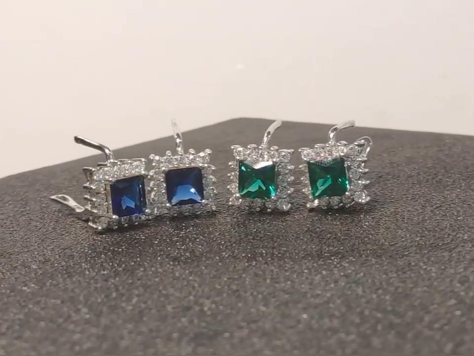 Umcho 925 Sterling Silver Green Emerald Gemstone Earrings Necklace Set for Women