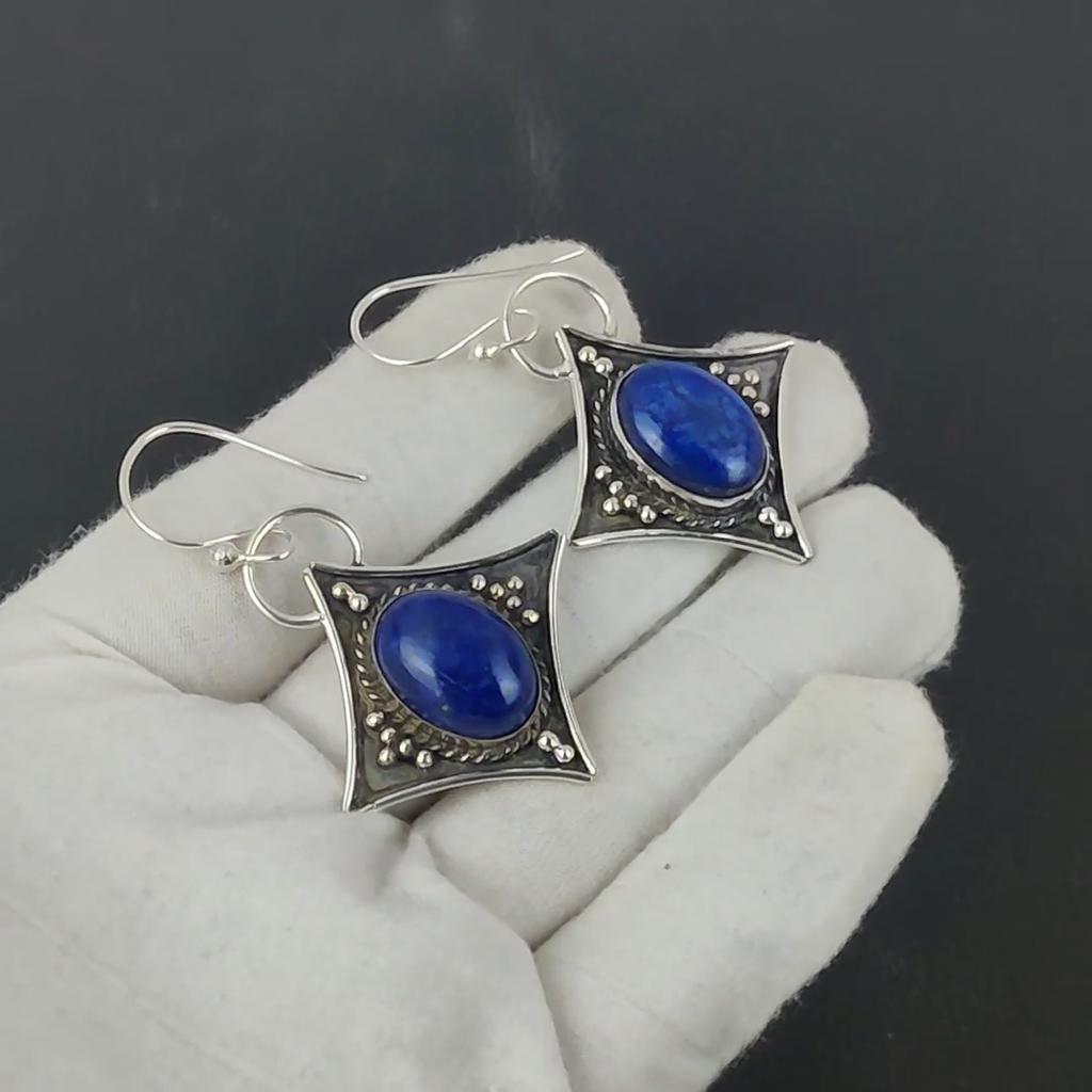 Серьги из натурального лазурита, антикварные серьги из стерлингового серебра 925 пробы, серьги-подвески из серебра в стиле бохо, подарки на помолвку, подарки для нее