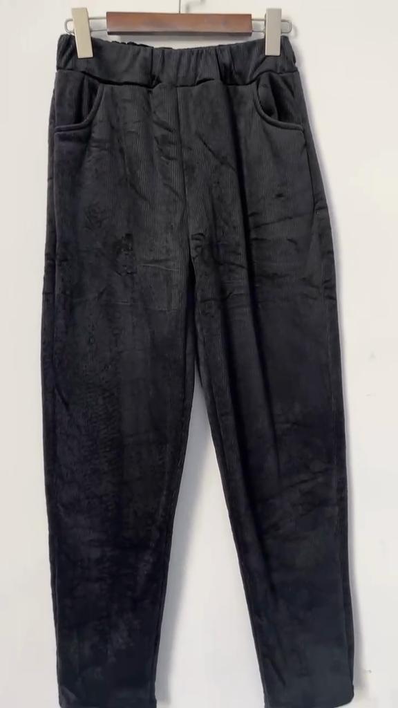 Women Fashion Winter Thicken Plush Corduroy Casual Pants Warm High Waist Trousers