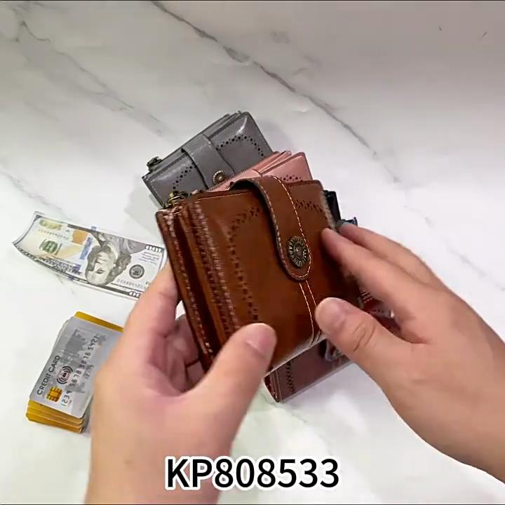 Женский короткий кошелек с вырезами Винтажный ПУ-кожа Много карточек Держатель для монет на молнии Маленький женский кошелек-клатч 3 сложения