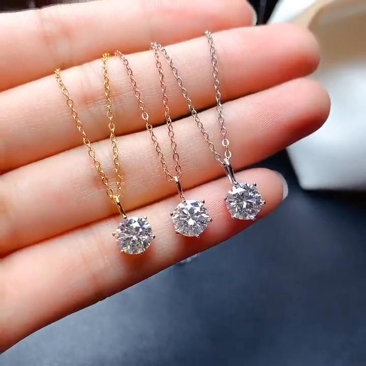 18k Gold Plated 925 Silver 1-3 Carat Solitaire Necklace 5mm 8mm D VVS1 Moissanite Pendant for Women GRA Certified Jewelry Gift