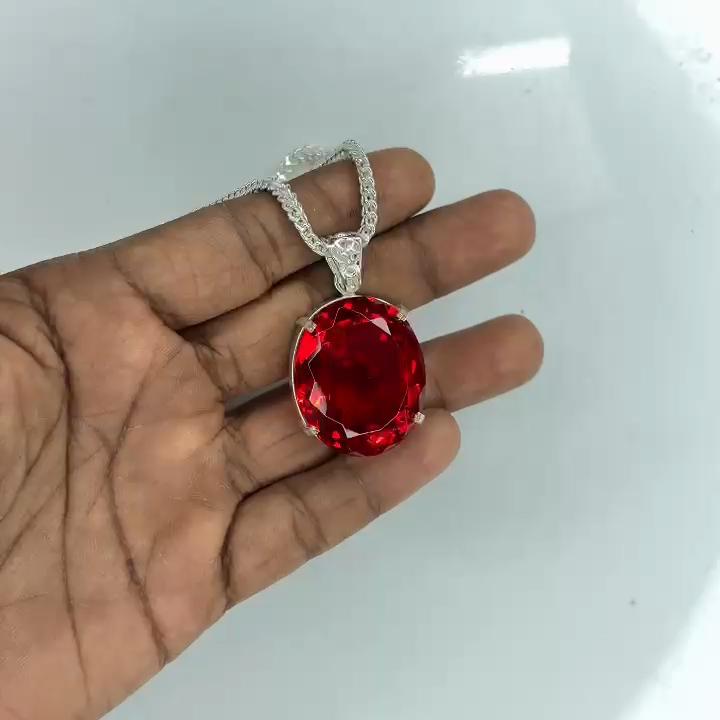 101 Ct Natural Red Topaz Oval Cut Certified 925 Sterling Silver Pendant For Gift
